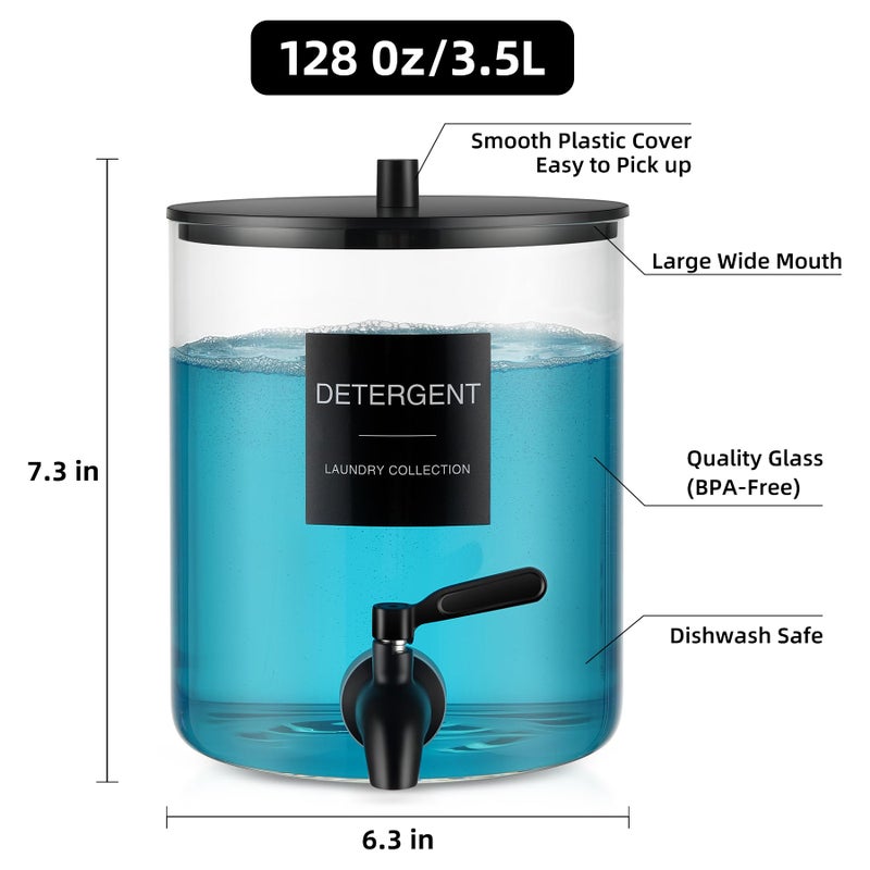 TIPGO Glass Laundry Detergent Dispenser, 128 oz / 3.5L Fabric Softener Dispenser for Laundry Room Organization, Detergent Holder with 304 Spigot, Glass Soap Container (Black) - Image 3